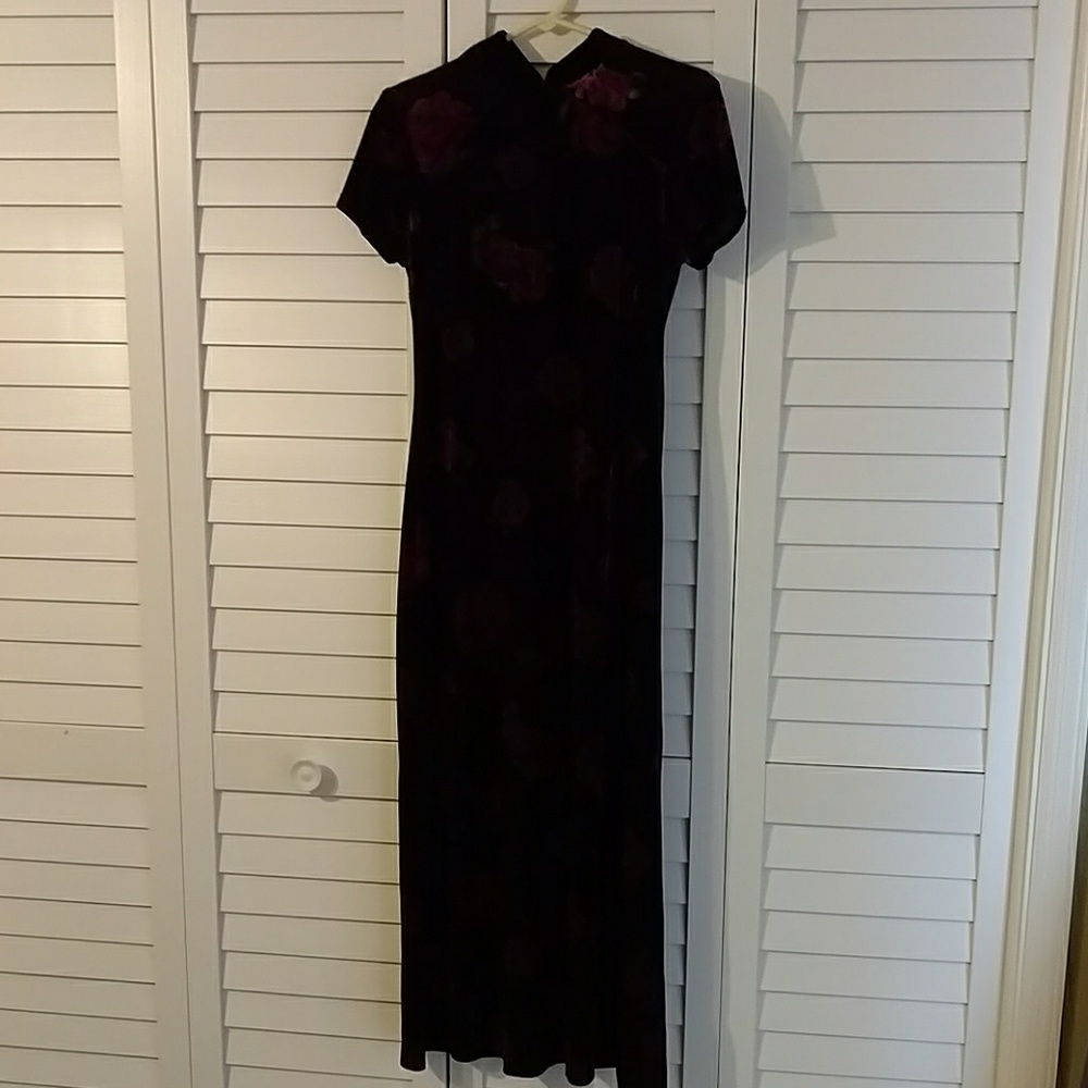 CDC Velvet rose pattern long dress